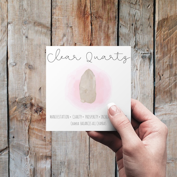 Clear Quartz Crystal Meaning Card | Printable label for jewelry display