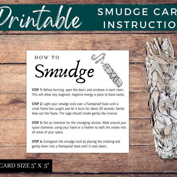 Smudging Instructions Double-Sided Sage Information Card | Smudging Intentions Card | Printable Saging Instructions Label for Sage Kits