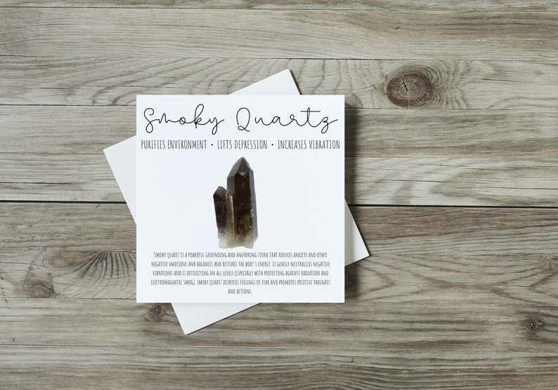 Smoky Quartz Anxiety Crystal Meaning Card Printable Crystal Card for Gift Set image 3
