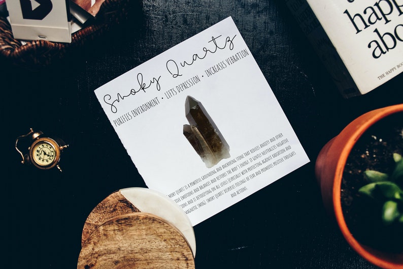 Smoky Quartz Anxiety Crystal Meaning Card Printable Crystal Card for Gift Set image 4