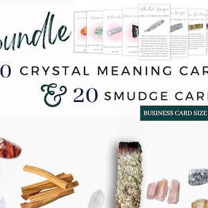 120 Instant Download Crystal & Smudge Meaning Card Bundle, Crystal Card Printables, Printable Sage Meaning Cards, Smudging Information Cards