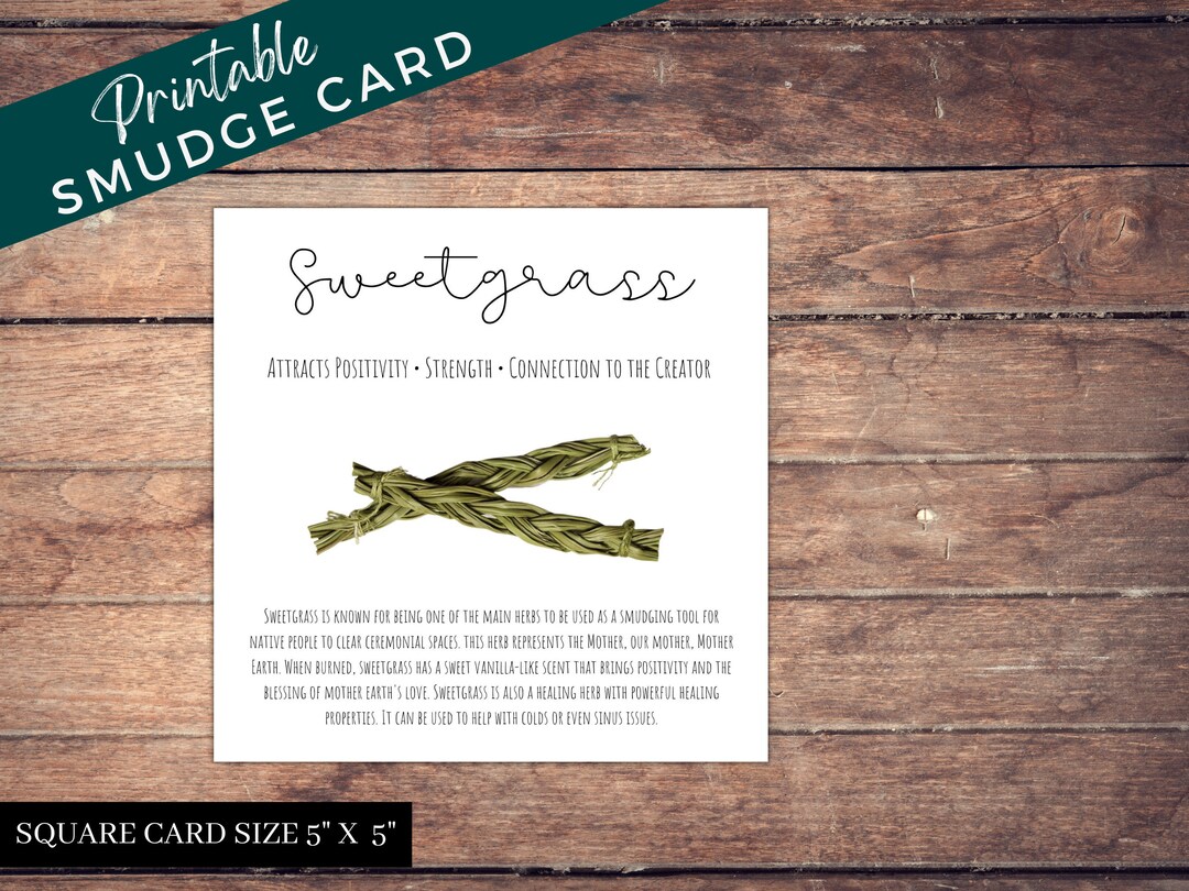 Sweetgrass Smudge Stick Information Card Smudging Description Card