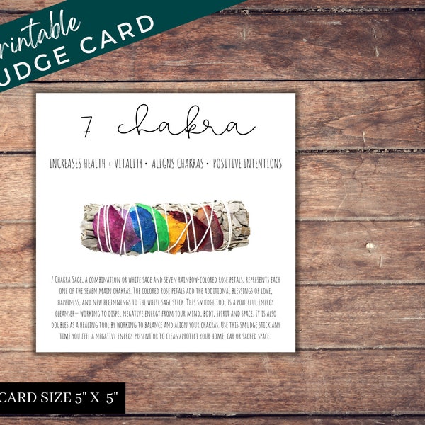 7 Chakra Smudge Information Card | Smudging Description Card | Printable Description Label for Sage Kits