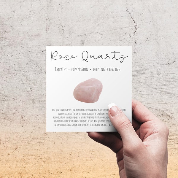 Rose Quartz Crystal Meaning Card | Printable label for Crystal Kits