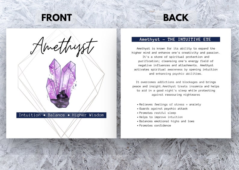 Amethyst Double Sided Crystal Meaning Card Printable Label Etsy