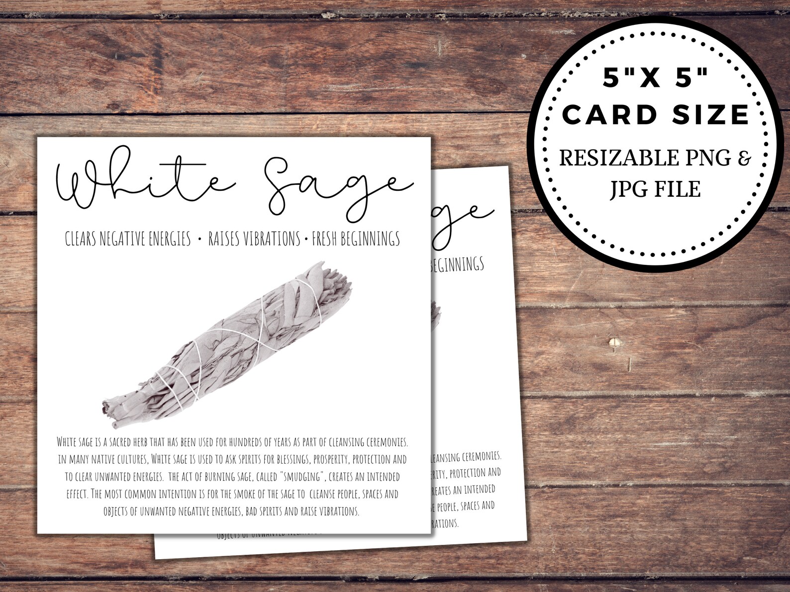 White Sage Meaning Card for Smudge Kits 1 Sided Printable Etsy UK