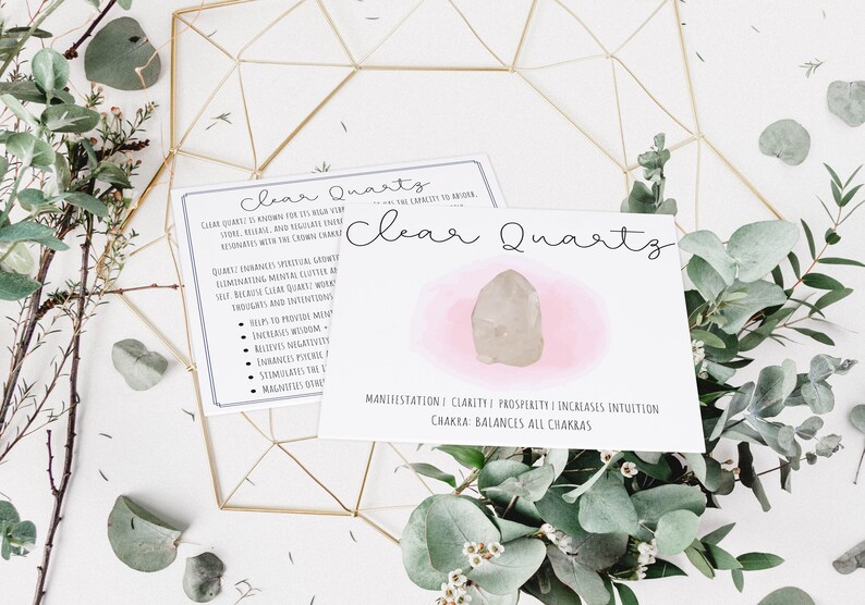Clear Quartz Crystal Meaning Card Printable label for Etsy