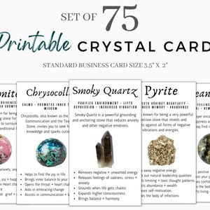 Set van 75 Business Card Sized Crystal Meaning Card Bundle | Kristallen informatiekaarten |  Edelsteen Betekenis Kaarten | Kristal Beschrijvingen