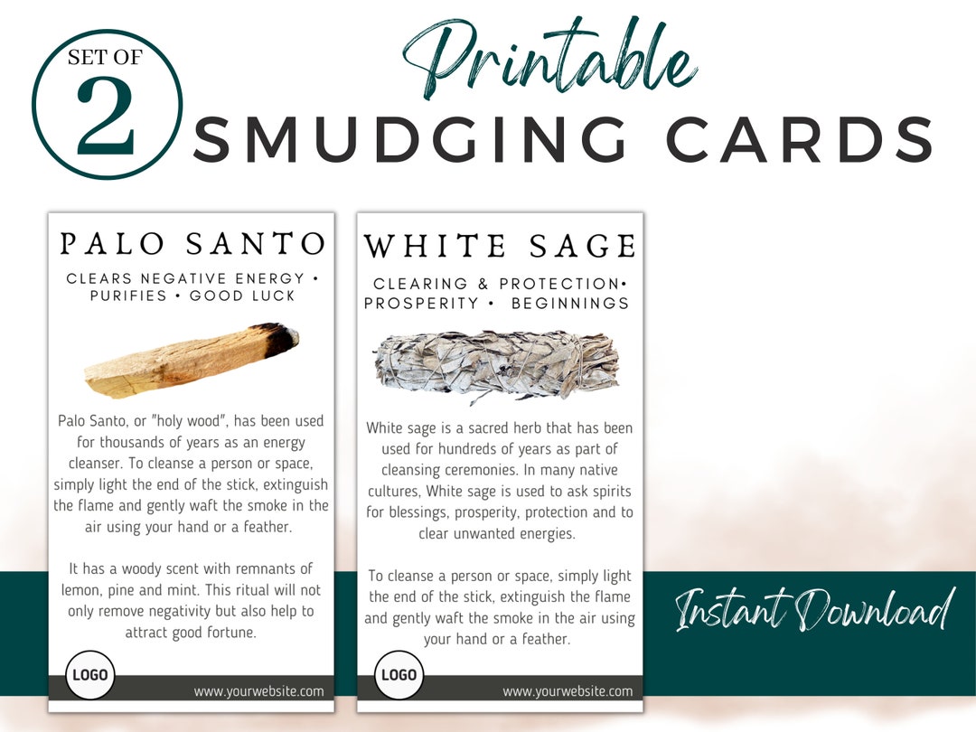 Set of 2 Printable Smudge Instructions, Smudging Card Printable, Palo ...