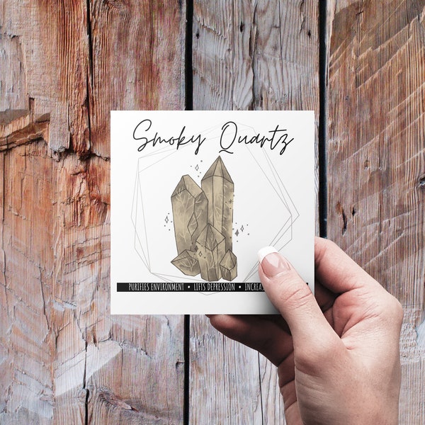 Smoky Quartz Double-Sided Gemstone Meaning Card | Jewelry Display Card | Crystal Gift Box Insert