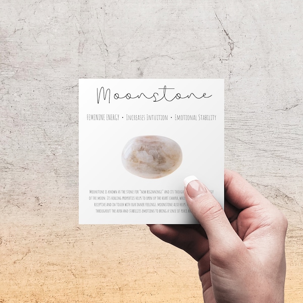 Moonstone Gemstone Meaning Card | Printable label for Crystal Kits