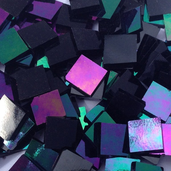 Black Iridescent Stained Glass Mosaic Tiles