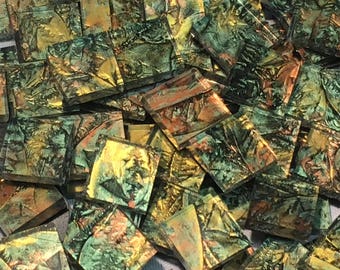 Green Gold Copper Van Gogh Glass Mosaic Tiles