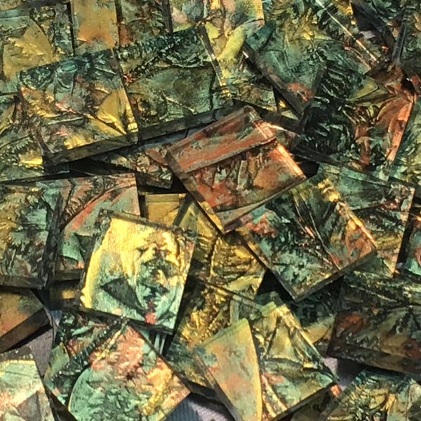 Green Gold Copper Van Gogh Glass Mosaic Tiles