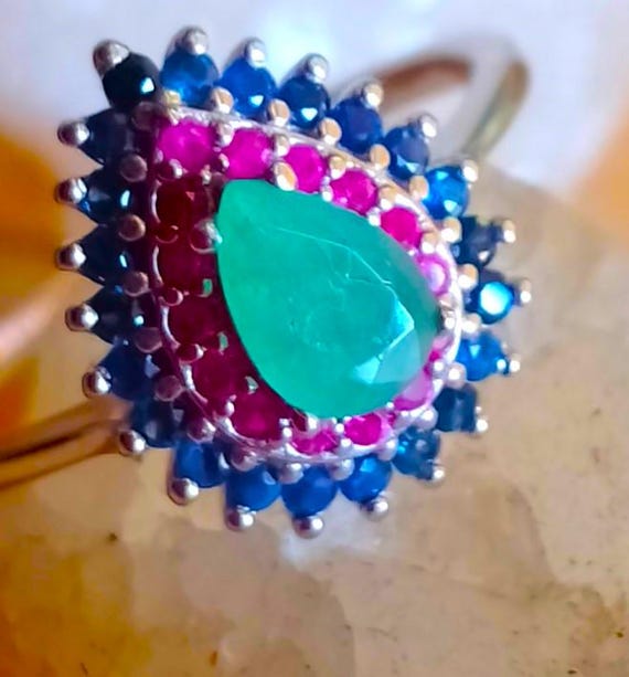 Buy 7x4 Natural Emerald, Blue Sapphire and Ruby 925 Silver