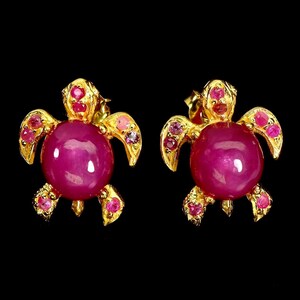 Fina sköldpaddsörhängen med 8 mm naturlig rubin 925 silver sterling guldplätering
