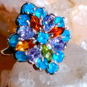 natural apatite,peridot,citrine,tanzanite 925 silver sterling ring size 7