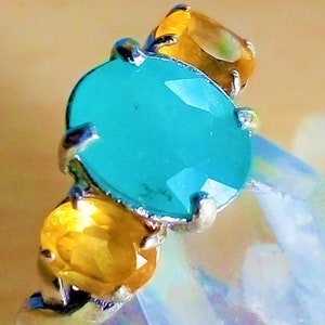 8x6 mm natural grandidierite and citrine 925 silver sterling ring size 7 1/4