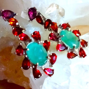 11x9 mm!! natural grandidierite and rhodolite garnet 925 silver sterling earrings