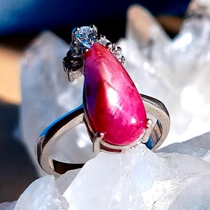 16x7 mm!!! natural 6 rays star ruby 925 silver sterling ring size 7 3/4