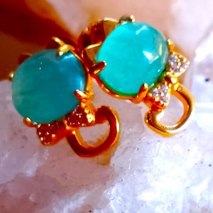 natural grandidierite 925 silver sterling golden plate earrings