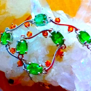 6x4 mm. natural tsavorite garnet and citrine 925 silver sterling 19 cm. long bracelet