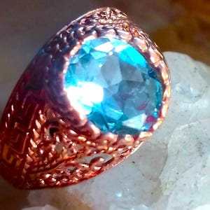 natural blue topaz 925 silver sterling rose golden plate  ring size 7 1/4