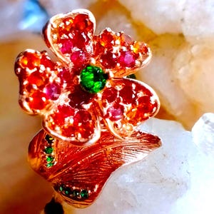 natürlicher rubin, citrine und diopside 925 silber sterling rose vergoldet platte ring size 5