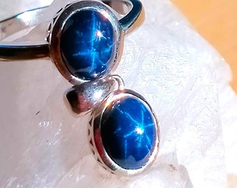 8x6 mm natural 6 rayos zafiro azul estrella anillo de plata de ley 925 talla 7 y colgante