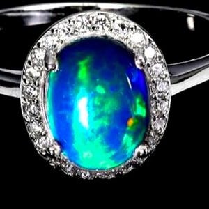 8 x 6 mm natuurlijke zwarte opaal 925 zilveren sterling ring maat 6 3/4