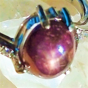 natural 6 rays star purple sapphire 925 silver sterling ring size 7 3/4