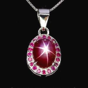 8x6 mm. natural 6 rays star ruby 925 silver sterling necklace