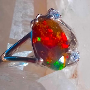 13x8 mm!! natural black opal 925 silver sterling ring size 7 1/2