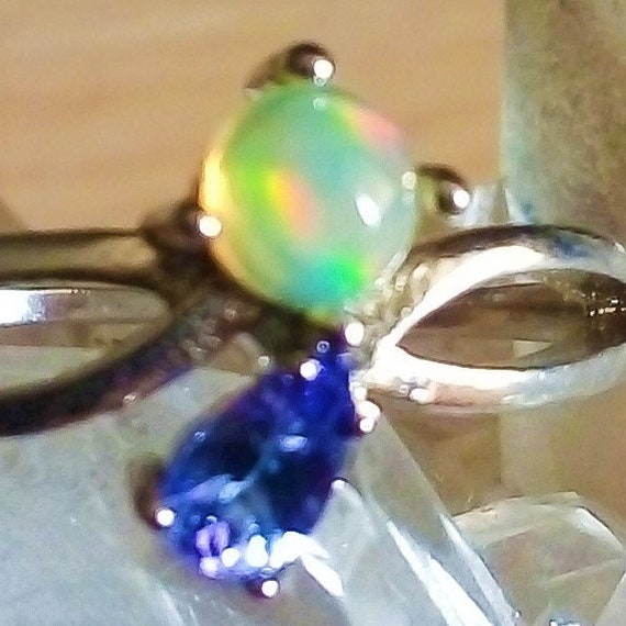 Natural Tanzanite and Opal 925 Silver Sterling Ring Size 8  display picture 1