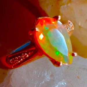 12x8 mm!! natural ethiopian opal 925 silver sterling rose golden plate ring size 6 1/2