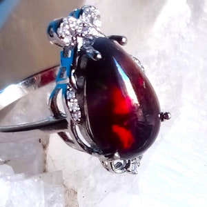 beautiful 13x10 mm!! natural black opal 925 silver sterling ring size 8 1/4