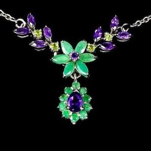 natural unheated emerald, amethyst and peridot 925 silver sterling necklace