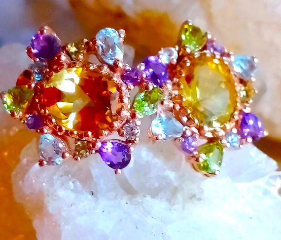 Orecchini fatti a mano con chiusura a leva in citrino AAA, zirconi cubici, argento sterling - Italia