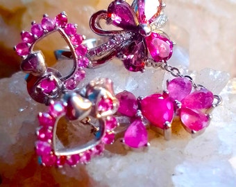 pulsera, aretes y anillo de plata esterlina 925 con turmalina rosa natural talla 7