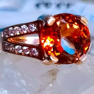 10 mm. natural imperial topaz 925 silver sterling rose golden plate ring size 7