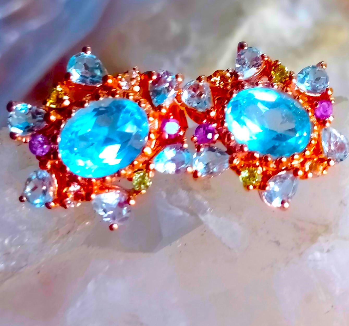 Orecchini in argento sterling 925 con topazio azzurro naturale, placcati in oro rosa, 9 x 7 mm. - Italia