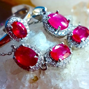 pulsera, colgante y anillo de plata de ley 925 con rubí natural tamaño 5 1/2