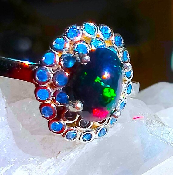 アウトレット ブラックオパール シルバーリング サファイア（ブルー