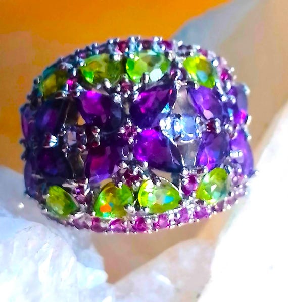 Cm High Ring Size With Natural Amethyst,tanzanite,peridot