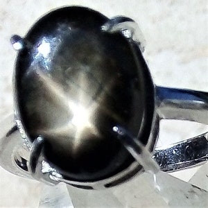 10x8 mm natural 6 rays star black sapphire 925 silver sterling ring