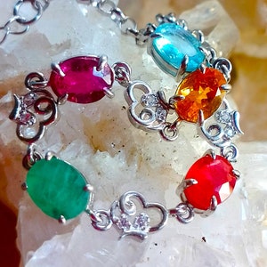 natural aquamarine,citrine, pink tourmaline grandidierite and  padparadscha sapphire 925 silver sterling bracelet