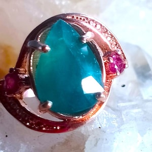 13x8 mm!!! natural grandidierite and rhodolite garnet 925 silver sterling rose golden plate ring size 7 1/2