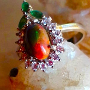 9x7 mm natural black opal an emelard 925 silver sterling ring size 8