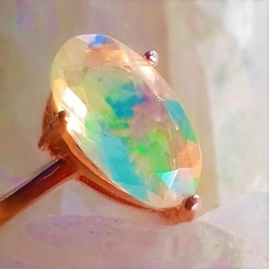 15x9 mm!! natural ethiopian opal 925 silver sterling rose golden plate ring size 5 1/2