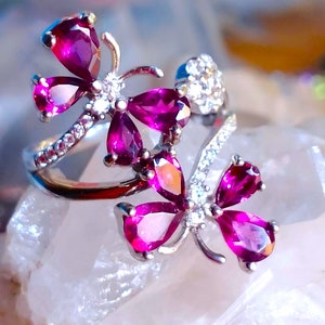 nice butterfly with natural rhodolite garnet 925 silver sterling ring size 7